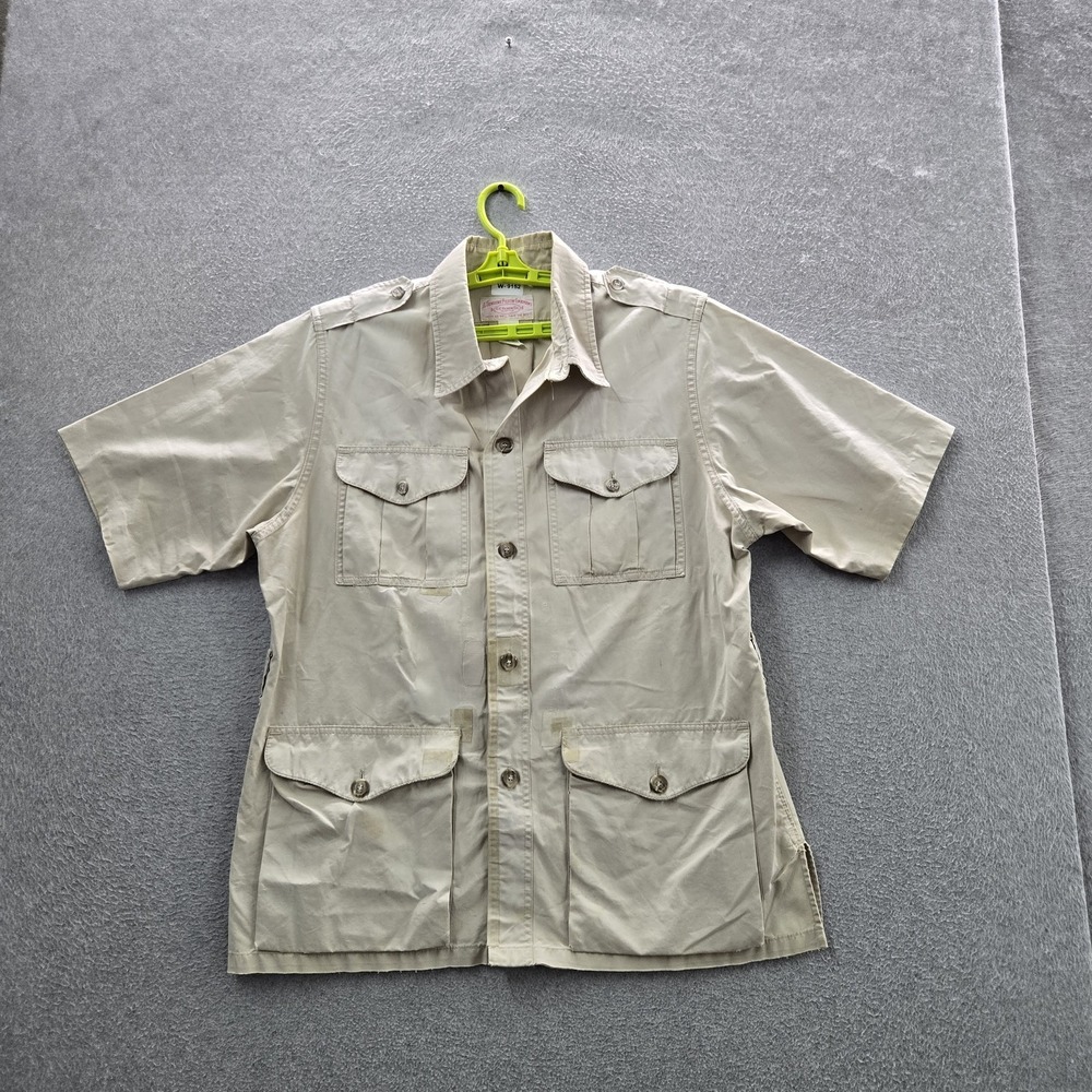 VINTAGE C.C. Filson Co. Men Button Up Shirt 44 Beige Canvas Safari READ